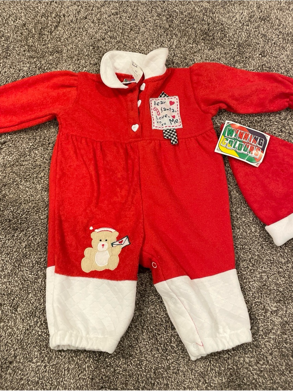 Red Holiday Santa Romper for Baby w/ Hat - VINTAGE